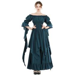 CR ROLECOS Mittelalter Kleid Königin Kostüm Damen Bodenlänge Kleider Viktorianisches Kleid Rokoko Kleid Pfauen Grün L/XL von CR ROLECOS