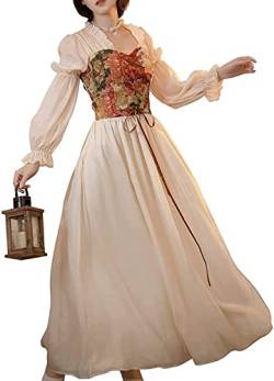 CR ROLECOS Mittelalter Kleidung Damen Renaissance Kostüm Tüll Hohe Taille Rüschen Viktorianisch Mehrfarbig Kleider 3XL von CR ROLECOS
