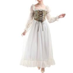 CR ROLECOS Mittelalter Kleidung Damen Satin Hohe Taille Mittelalter Kostüm Damen Rüschen Viktorianisch/Renaissance Kleid XXL von CR ROLECOS