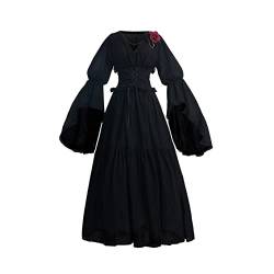 CR ROLECOS Mittelalter Kleidung Damen V-Ausschnitt Renaissance Kleid Damen Design Gothic mit Kette XXL/3XL von CR ROLECOS