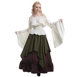 CR ROLECOS Mittelalter kleidung damen Renaissance Kleid mittelalter kleid Kostüme Damen 2 tlg Bluse und Röcke Grün M von CR ROLECOS