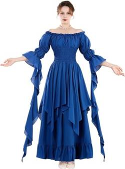 CR ROLECOS Renaissance Kleid Damen Mittelalter Kleid Mittelalter Kostüme Damen Klein Blue S/M von CR ROLECOS