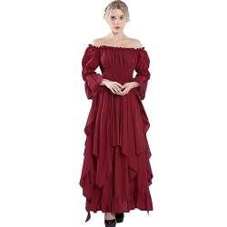 CR ROLECOS Renaissance Kleid Damen Mittelalter Kleid Mittelalter Kostüme Damen Rot S/M von CR ROLECOS