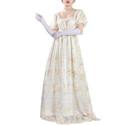 CR ROLECOS viktorianisches Kleid Renaissance Kleid Damen Mittelalter hoher Taille Langes Kleid Gothic Kleid Gold S von CR ROLECOS