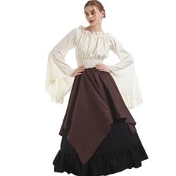 Mittelalter Kleid Renaissance Damen Mit Viktorianisches Bluse + Mittelalter röcke Braun XXL von CR ROLECOS