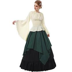Mittelalter Kleidung Damen Viktorianische Kleid Mit Viktorianisches Bluse + Mittelalter röcke Grün+braun M von CR ROLECOS