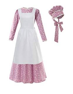 ROLECOS Pioneer Kostüm Kleid Damen Amerikanische Historische Kleidung Bescheidenes Prärie Kolonial Kleid, Violett, S von CR ROLECOS
