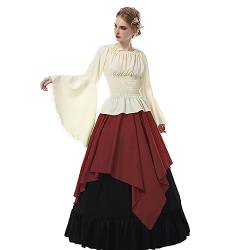 Renaissance Damen Kleid Mittelalter Kleid Mit Viktorianisches Bluse + Mittelalter röcke Rot XL von CR ROLECOS