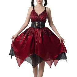Renaissance Kleid Steampunk Rock Kleider Damen Unregelmäßiges Sling Viktorianisches Kleid, Spitzen Vintage Kleid Mit Taillengürtel M von CR ROLECOS