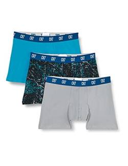 CR7 Cristiano Ronaldo Herren CR7 Cotton Fashion Trunks Three Pack Badehose, Grau/Schwarz Druck/Blau, L von CR7