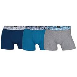 CR7 Cristiano Ronaldo Herren Cr7 Cotton Fashion Trunks Dreierpack Badehose, Blau/Grün/Grau, L von CR7