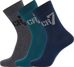 CR7 Jungen 3-Pack Boy's Fashion Socken, Navy/Grey/Blue, 40-43 von CR7
