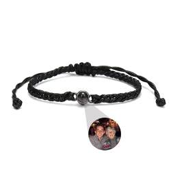 CRASLYMO Personalisiert Armband Damen Herren Fotoprojektion Armband Schwarz, Paar Armband mit personalisiertes Bild, Verstellbares Handgefertigtes Armband Jahrestag Gedenkgeschenke für sie Ihn von CRASLYMO