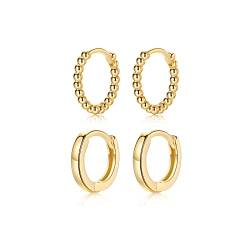 Creolen Gold Damen, 2 Paar Klein Ohrringe Gold Creolen (10mm) für Damen Herren Mädchen von CRASLYMO