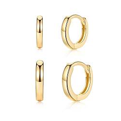Creolen Gold Klein Ohrringe Gold Creolen für Damen Herren Mädchen | Vergoldet Schlafen Ohrringe Set Durchmesser 8mm, 10mm, 12mm Silber Schmuck Breite 2mm von CRASLYMO