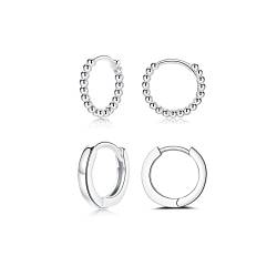 Creolen Silber 925, 2 Paar Ohrringe Silber (10mm) | Ohrringe Silber Creolen Klein für Damen Herren Mädchen von CRASLYMO