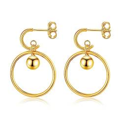 Ohrringe Silber 925 hängend für Frauen Mädchen, 18k Vergoldet Creolen mit Ball Anhänger Ohrringe Gold Schmuck für Damen Hochzeitsgeschenke von CRASLYMO
