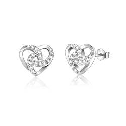 Ohrstecker Silber 925 Klein Herz Ohrringe Silber mit AAA Zirkonia Diamant Ohrringe Stecker für Damen Mädchen von CRASLYMO
