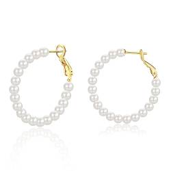 Perlenohrringe Creolen gold Ohrringe Perlen für Damen Frauen Mädchen Ohrringe Hochzeit Brautjungfe 30mm von CRASLYMO