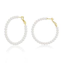 Perlenohrringe Creolen gold Ohrringe Perlen für Damen Frauen Mädchen Ohrringe Hochzeit Brautjungfe 40mm von CRASLYMO