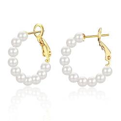 Perlenohrringe Creolen gold Perlen Ohrringe für Damen Frauen Mädchen Ohrringe Hochzeit Brautjungfe 20mm von CRASLYMO