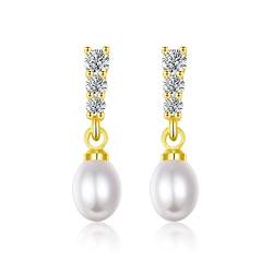 Perlenohrringe Silber 925 Ohrringe Perlen Gold Hängend Ohrstecker für Frauen Mädchen Damen von CRASLYMO