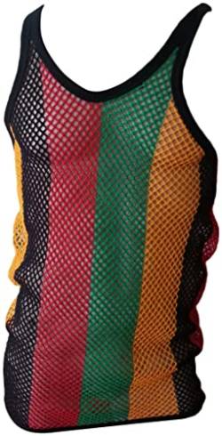CRAZY LIZARD String Weste in klassischen schwarzen String Muscle Vests.Schwarze Westen Herren mit Rasta Farben Weiß String Rot, Gelb, Blau, Grün und vielen weiteren Farben., rasta, L von CRAZY LIZARD