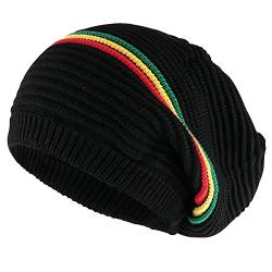 Rasta Mütze für Dreadlocks Bob Marley mit Rasta Streifen Dreadlock Accessories Herren Mütze Jamaican Style Hut Rasta Hüte für Damen und Herren, Schwarz ohne Peak, 58 von CRAZY LIZARD