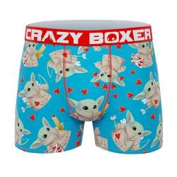 CRAZYBOXER Star Wars The Mandalorian Grogu Be My Valentine Herren Crazy Boxershorts, blau, L von CRAZYBOXER