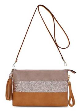 CRAZYCHIC - Damen Pailletten Streifen Umhängetasche - Frau Crossbody Bag Strass Glitzer Mehrfarbig Gestreift PU Leder Clutch - Abendtasche Schultertasche Pochette - Kleine Handtasche Elegant - Kamel von CRAZYCHIC