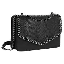 CRAZYCHIC - Damen Schlange Ketten Umhängetasche Snake PU Leder Schultertasche - Gesteppte Kettentasche Handtasche - Chains Messenger Crossbody Bag - Clutch Abendtasche Mode Trendy Fashion - Schwarz von CRAZYCHIC