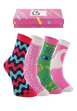 CREA SOCKS 4 Paar Socken Lustige Socken Damen, witzige Socken für Geschenke, Baumwollsocken, Geschenke für Frauen, EU 36-40, einzigartige gemusterte Socken, gepunktete Socken von CREA SOCKS