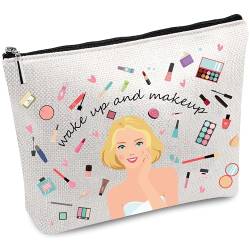 CREATCABIN Canvas-Make-Up-Taschen,Kosmetiktasche,Mehrzweck-Stiftetui Mit Metallreißverschluss,Kulturbeutel,Reisetasche,Geldbörse,Beutel Für Bleistift,DIY,Basteln,Schule,25x18cm Aufwachen Und Make-Up von CREATCABIN