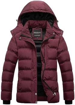 CREATMO US Warmer Wintermantel für Damen, wasserdichte Skijacke, gepolstert, Puffy Overcoat mit abnehmbarer Kapuze, Burgunder, Large von CREATMO US