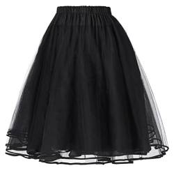 CRETUAO Damen 50er Jahre Vintage Petticoat,Fancy Tutu Rock Krinoline,Hochzeits Abendkleider Krinoline,Reifenloser Kurzrock,Tüll Midi Knielanger Rock Unterrock,Schwarz,4XL von CRETUAO