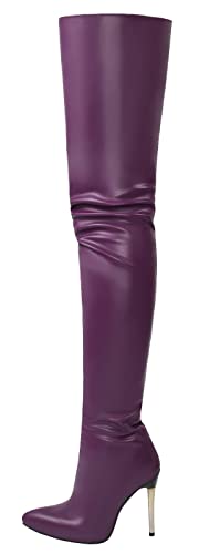 CRETUAO Overknee-Stiefel für Damen, Damen-Stiletto-Absatz aus Leder mit Absatz, Oberschenkelhohe Overknee-Stiefel für Damen,Lila,39 EU von CRETUAO