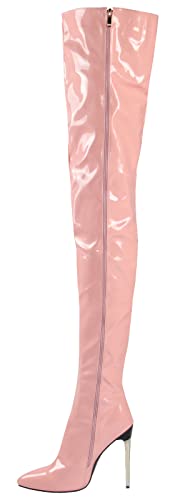 CRETUAO Overknee-Stiefel für Damen, Damen-Stiletto-Absatz aus Leder mit Absatz, Oberschenkelhohe Overknee-Stiefel für Damen,Rosa,35 EU von CRETUAO
