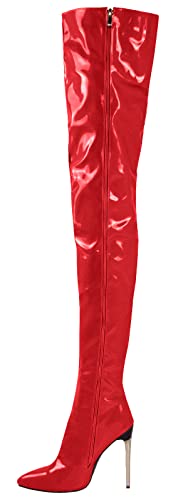 CRETUAO Overknee-Stiefel für Damen, Damen-Stiletto-Absatz aus Leder mit Absatz, Oberschenkelhohe Overknee-Stiefel für Damen,Rot,41 EU von CRETUAO