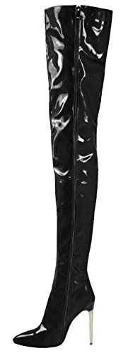 CRETUAO Overknee-Stiefel für Damen, Damen-Stiletto-Absatz aus Leder mit Absatz, Oberschenkelhohe Overknee-Stiefel für Damen,Schwarz,37 EU von CRETUAO