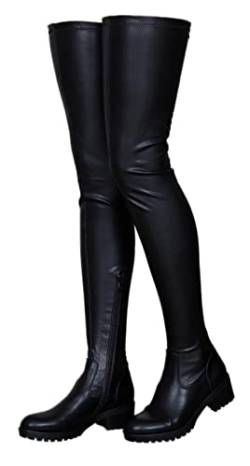 CRETUAO Overknee-Stiefel für Damen, Stretch-Wildleder mit klobigem Absatz, Overknee-lange Stiefel für Damen,Black (add velvet),40 EU von CRETUAO