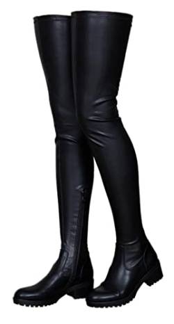 CRETUAO Overknee-Stiefel für Damen, Stretch-Wildleder mit klobigem Absatz, Overknee-lange Stiefel für Damen,Black (no velvet),40 EU von CRETUAO