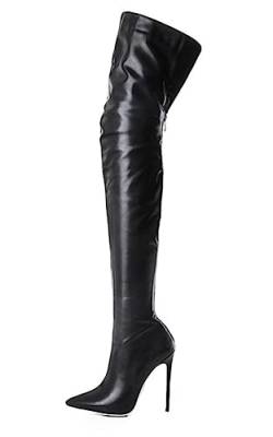 CRETUAO Overknee-Stiefel mit hohem Absatz Damen,sexy spitzer Zehenbereich Stiletto Reißverschluss hinten Langer Stiefel,modische Stretch Übergröße Oberschenkel-hoher Absatz,Schwarz,39 EU von CRETUAO