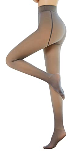 CRETUAO Plüsch-transparente Fleece-gefütterte Strumpfhose für Frauen, Große Größe durchscheinende makellose Beinstrumpfhose Warm Hight elastische Leggings,Brown Even feet 320g,M von CRETUAO