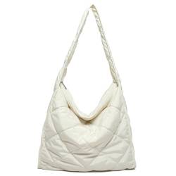 CRGANGZY Einkaufstasche aus Baumwolle, gesteppt, trendige Umhängetasche, großes Fassungsvermögen, modische Handtasche mit Reißverschluss für Damen, Urlaub, Reisen (weiß) von CRGANGZY