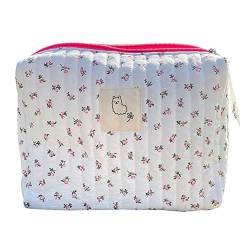 CRGANGZY Kawaii MakeupTasche, BaumwollKosmetiktasche, Blumendruck, Kulturbeutel, Organizer, Boxen, ästhetische Blumen, Kosmetiktasche, Reißverschluss, tragbar for Reisen, Einkaufen, Blumenmuster von CRGANGZY