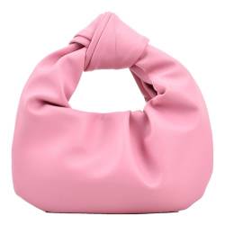CRGANGZY Kleine geknotete Handtaschen für Damen, einfarbig, PU-Leder, plissierte Clutch, einfache Knotentasche mit Griff oben für Party, Urlaub (Rosa) von CRGANGZY