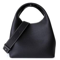 CRGANGZY Luxus-Designer-Handtasche aus echtem Leder, doppelseitiges Design, lässige Pendler-Handtasche mit verstellbarem Riemen, Umhängetasche mit Griff oben für Damen (schwarz) von CRGANGZY