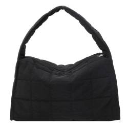 CRGANGZY Modische Damen-Umhängetasche, großes Fassungsvermögen, gesteppt, stilvolle Pendlertasche, einfarbig, schicke Einkaufstasche, tägliche Umhängetasche (schwarz) von CRGANGZY