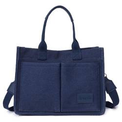 CRGANGZY Stilvolle Umhängetasche aus Segeltuch mit großem Fassungsvermögen, verstellbarer Riemen, mehrere Taschen, Damen-Retro-Tasche mit Griff oben, quadratische Pendlertasche (blau) von CRGANGZY