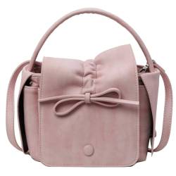CRGANGZY Umhängetasche mit süßer Schleife, PU-Leder, Designer-Einkaufstasche mit verstellbarem Riemen, Umhängetasche, einfarbig, Kameratasche für Damen (Rosa) von CRGANGZY